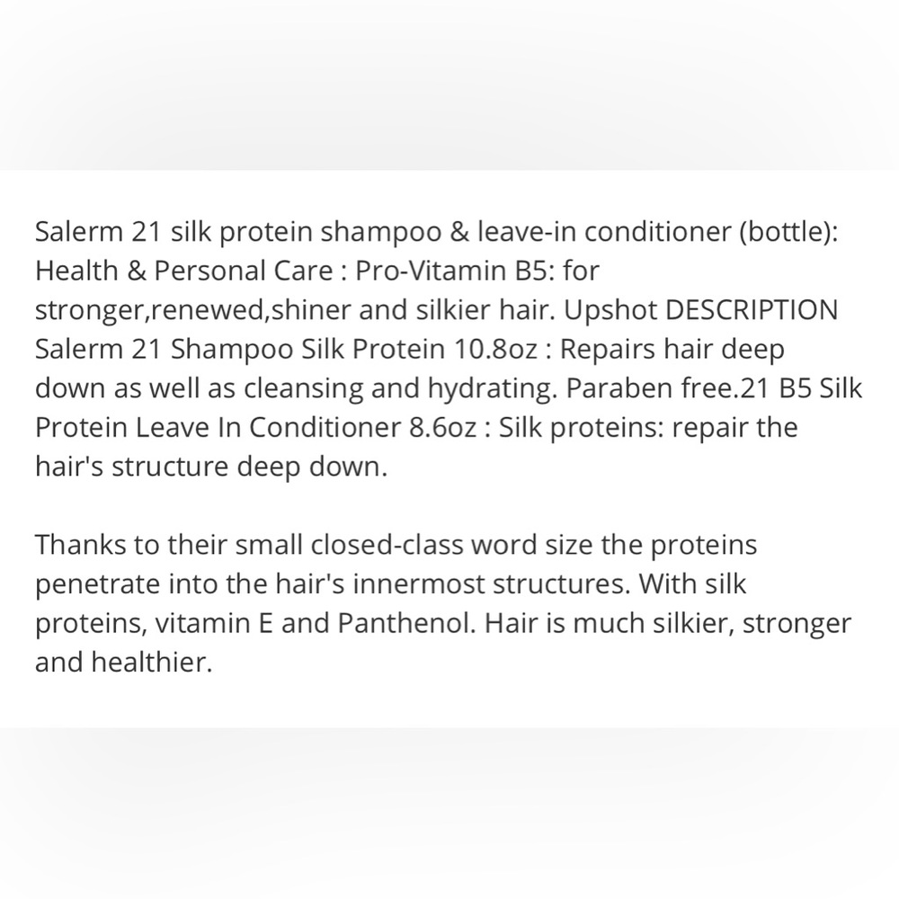 Salerm 21 silk protein shampoo & leave-in conditioner (bottle)